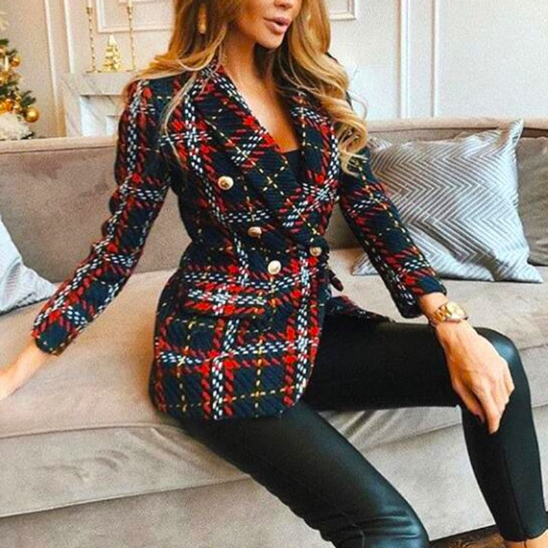 Blazer de lana abotonado a cuadros