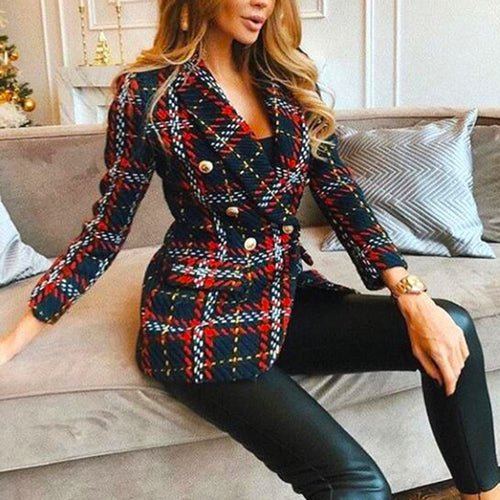 Plaid buttoned woolen blazer