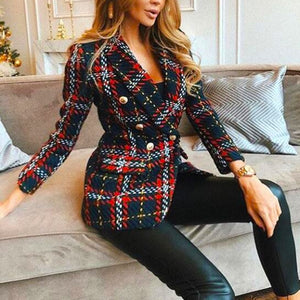 Plaid buttoned woolen blazer