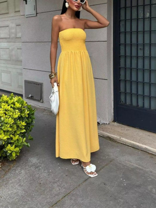 Shop Strapless Smocked Maxi Dress - Women's Fashion | Akatonbo