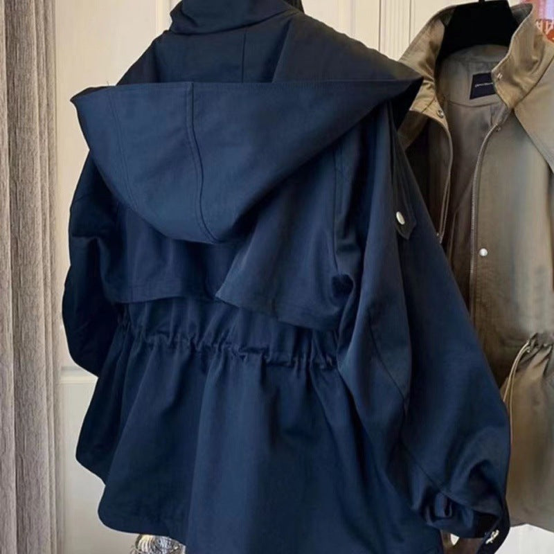 Lapel Hooded Trench Coat