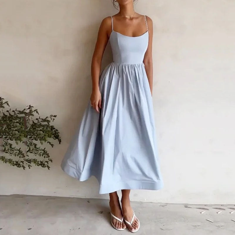 Robe à bretelles femme de couleur unie, imprimée, fraîche et sexy