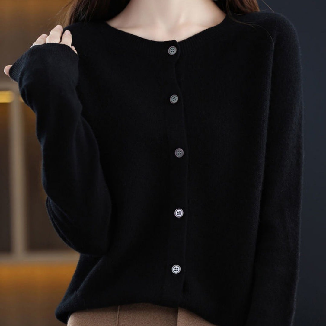 Cardigan en laine mérinos pour femmes, col rond, manches longues, en cachemire tricoté, printemps automne, hauts féminins