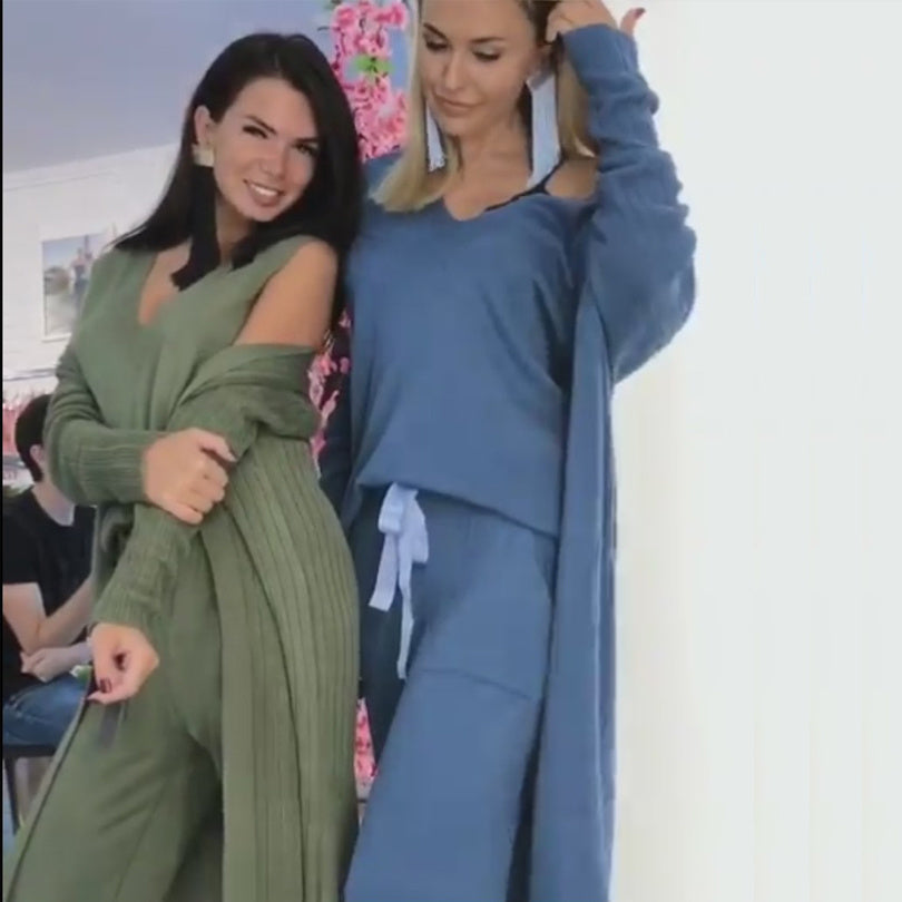women fashion suits knitted three-piece set