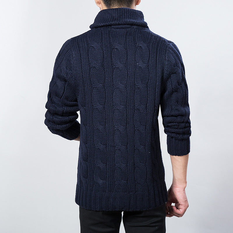 Men's casual lapel long-sleeved knitted cardigan