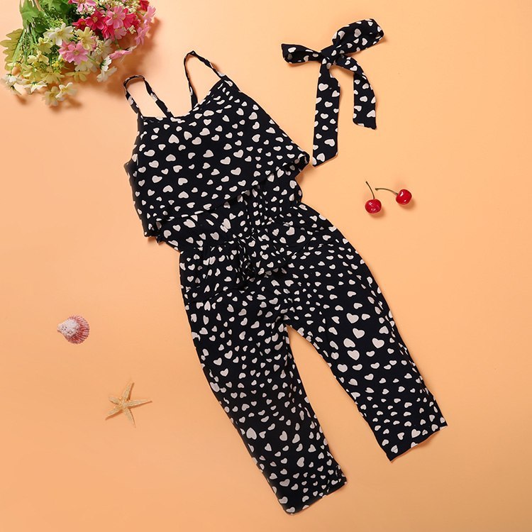 Fashion Summer Kids Girls Clothing Sets Cotton Sleeveless Polka Dot Strap Girls Jumpsuit