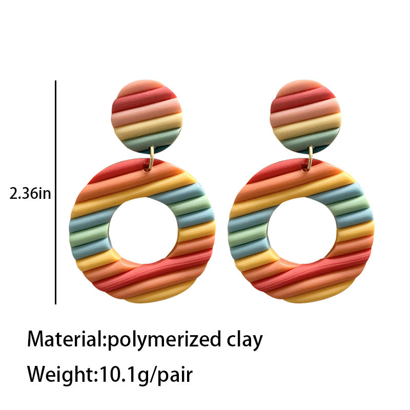 Aggregate Brickearth Polymer Clay Earrings Rainbow Bar Multicolor Art