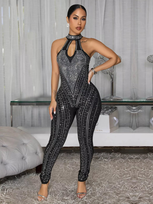 Shop Sparkling Rhinestone Cutout Jumpsuit - Women's Fashion | Akatonbo