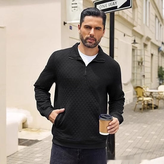 Long Sleeve Knitted Zip Pullover Plaid Sweatshirt