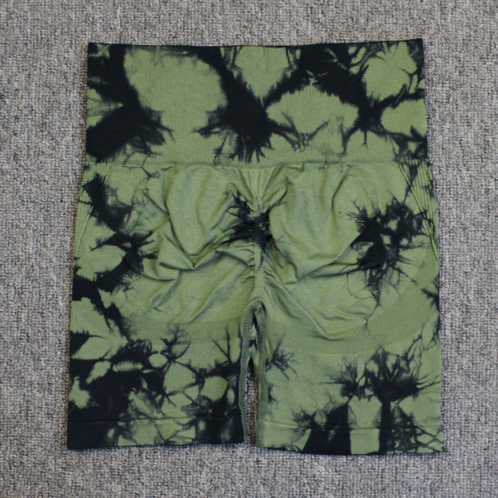 Pantalones de yoga estampados Tie-Dye de verano, pantalones cortos de fitness de secado rápido, leggings sexis de cintura alta que levantan la cadera, pantalones cortos para mujer