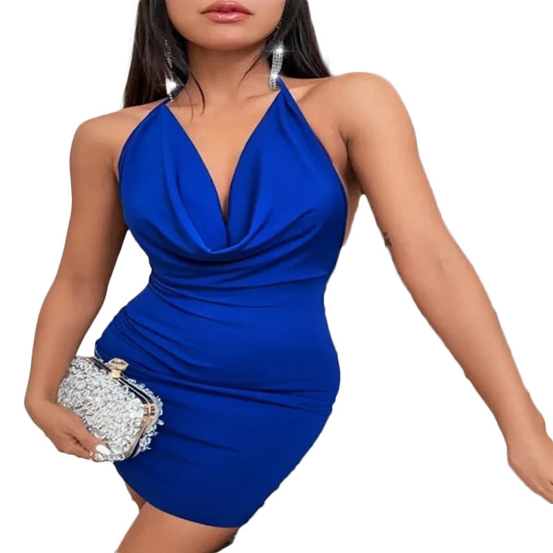 Summer Deep V-neck Sling Backless Halter Dress
