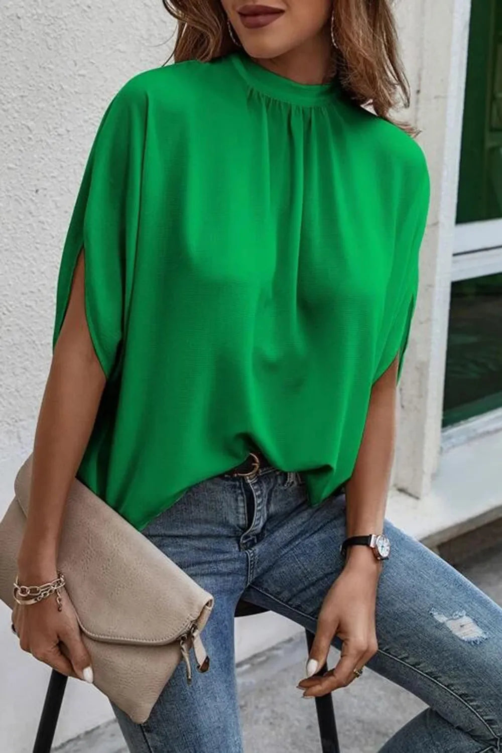 Shop Tie Back Slit Half Sleeve Blouse - Women's Fashion | Akatonbo