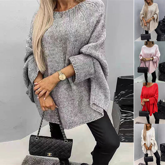Akatonbo Winter Loose Batwing Sleeve Pullover Sweater Fashion Oversized Knitted Shawl Sweater Tops For Women Clothing