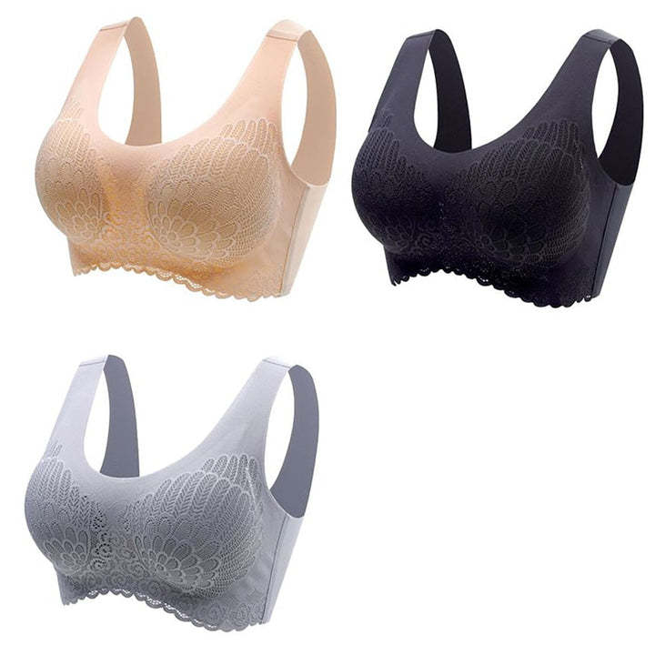 Natural Thai Latex Underwear 4.0 Angel Wings Seamless One Piece Women's Lace Sports Bra Without Steel Ring