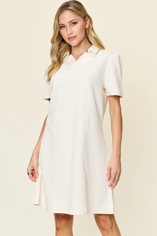 Shop Double Take Full Size Texture Collared Neck Short Sleeve Dress - Women's Fashion | Akatonbo