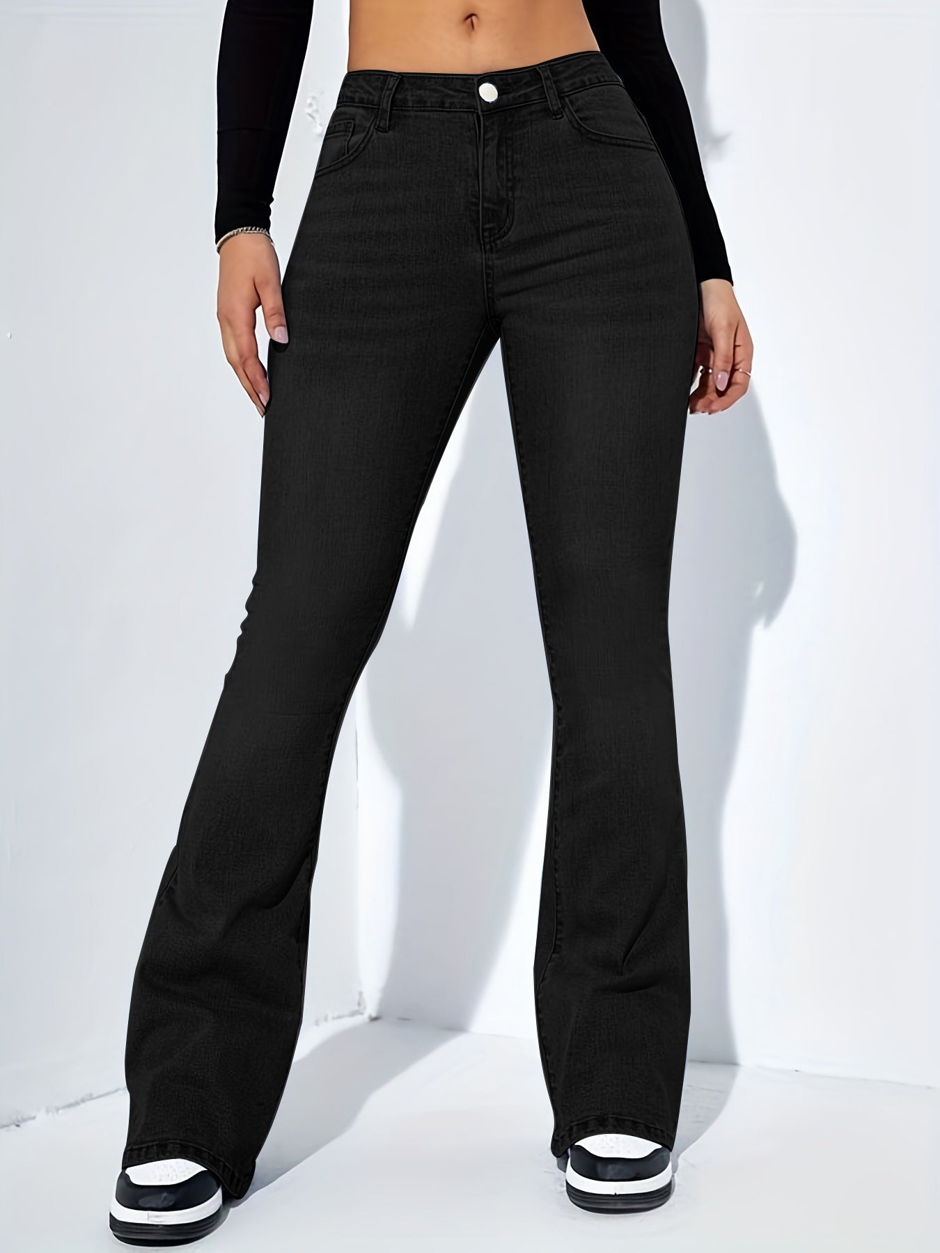 Pantalones vaqueros ajustados de mujer con diseño acampanado, moda informal, cintura alta elástica