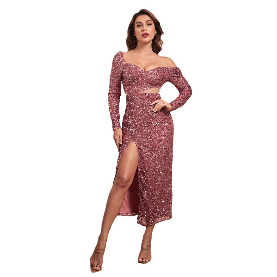 Woman Square-neck Slim-fit Sequined Evening Gown Dress A Night To Remember