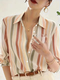 Ladies' Long-sleeved Striped Printed Versatile Casual Shirt