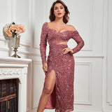 Woman Square-neck Slim-fit Sequined Evening Gown Dress A Night To Remember