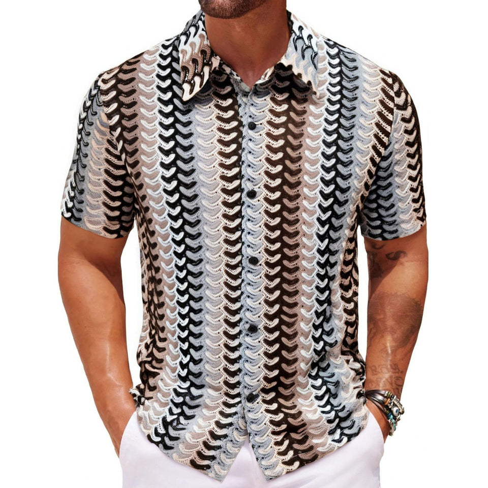 Summer New Colorful Hollow Breathable Short Sleeve Shirt