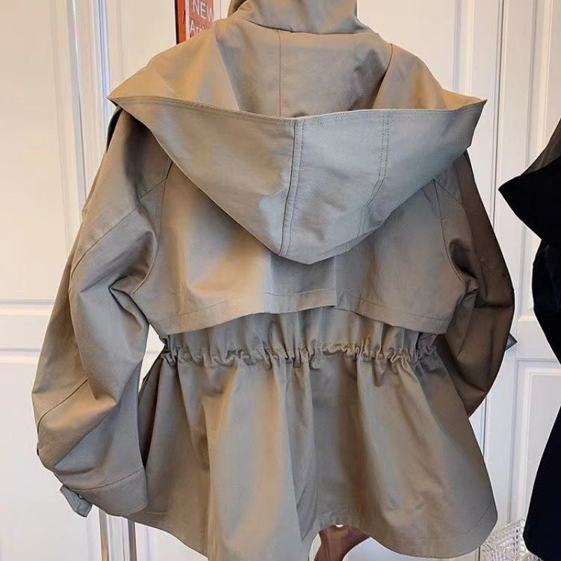Lapel Hooded Trench Coat
