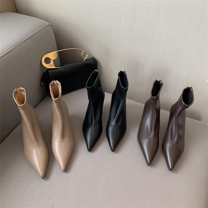 Ladies New Vintage Pointed Toe Back Zip Shoes