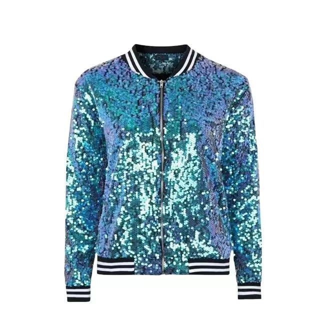Veste Courte Décontractée Paillettes Colorblock Tendance