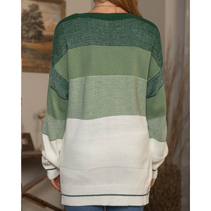 Women's Gradient Striped Color Matching Sweater Loose Green Sweater