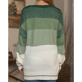 Women's Gradient Striped Color Matching Sweater Loose Green Sweater