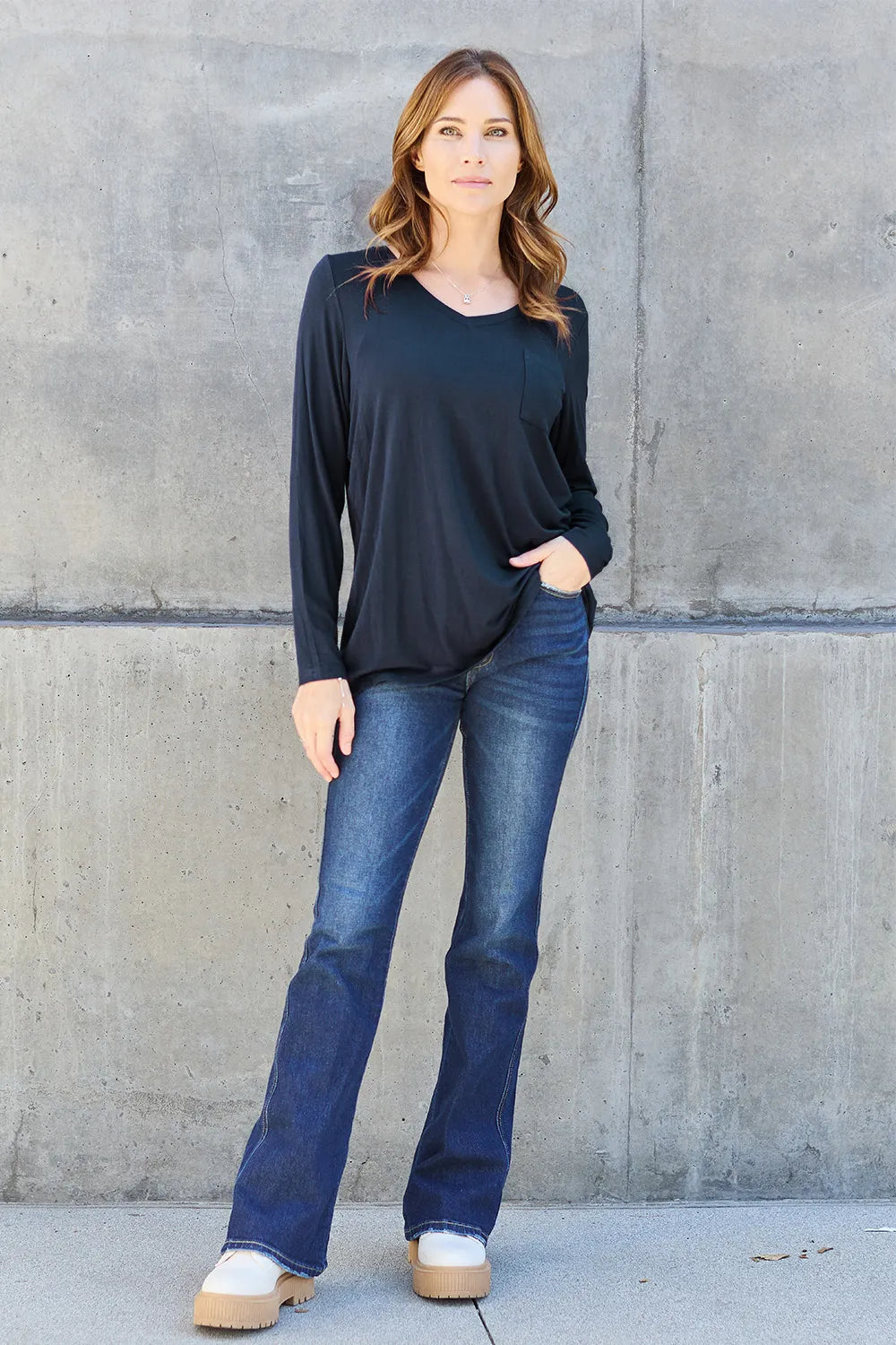 Shop Basic Bae Full Size V-Neck Long Sleeve Top - Women's Fashion | Akatonbo
