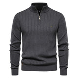 Stand Collar Men's Sweater Half Zipper Solid Color Sweater