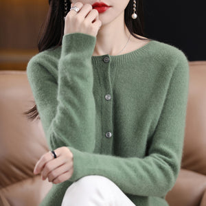 Women's Cashmere Cardigan O-neck Loose Sweaters Top Fashion Merino Wool Knitwear Autumn Winter Female Clothing Tops