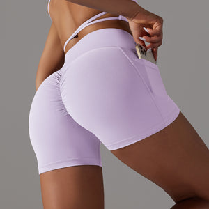 Yoga Shorts With Phone Pocket Design Fitness Sports Shorts