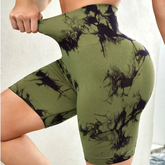 Akatonbo Tie-Dye Printed Yoga Pants Summer Quick-Drying Fitness Shorts Sexy High-Waisted Hip-Lifting Leggings Women'S Shorts