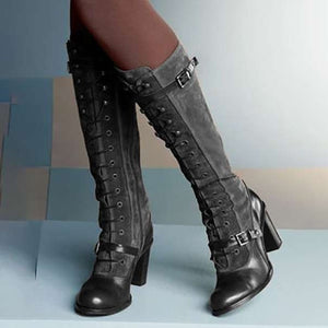 Women's High-heeled Boots Foreign Trade Belt Buckle Long Tube