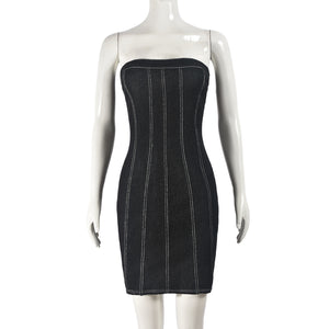 Fashion Backless Tube Denim Dress Summer Sexy Slim Short Dress