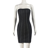 Fashion Backless Tube Denim Dress Summer Sexy Slim Short Dress