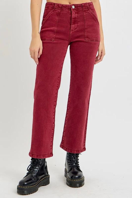 Akatonbo Risen Full Size High Rise Straight Jeans With Patch Pockets