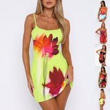 Summer Flowers Printed Suspender Dress Fashion Slim