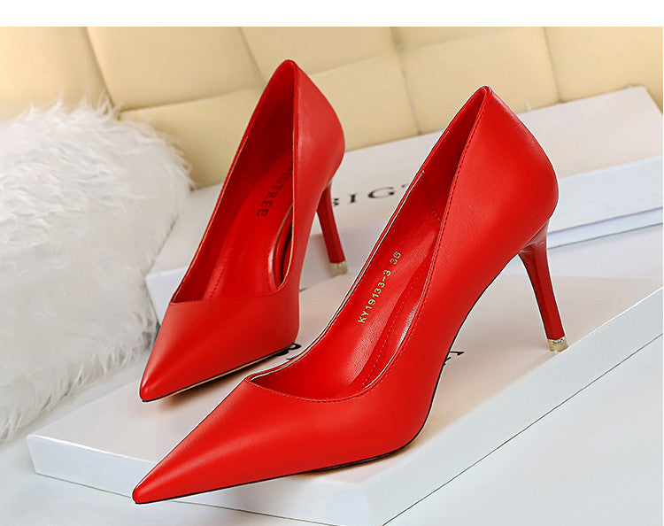 Women's High Heels Pointed Toe Mid-heel All-match Stiletto Single Shoes