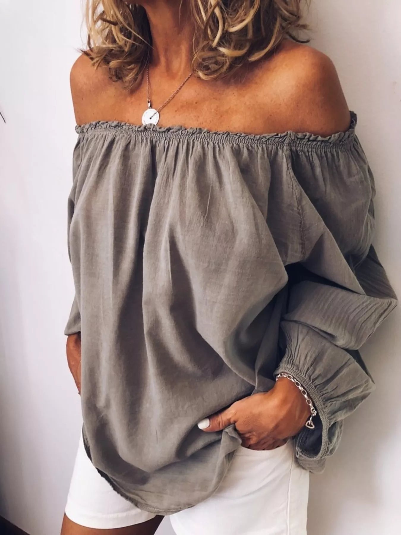 Shop Off-Shoulder Frill Trim Blouse - Women's Fashion | Akatonbo