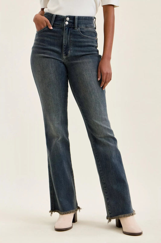 Shop Judy Blue High Waist Double Button Frayed Hem Jeans - Women's Fashion | Akatonbo