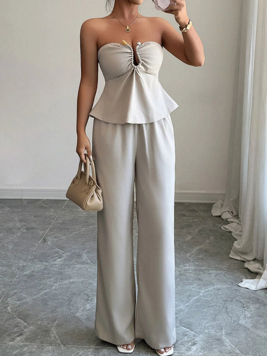 Shop Ruched Tube Top and Pants Set - Women's Fashion | Akatonbo
