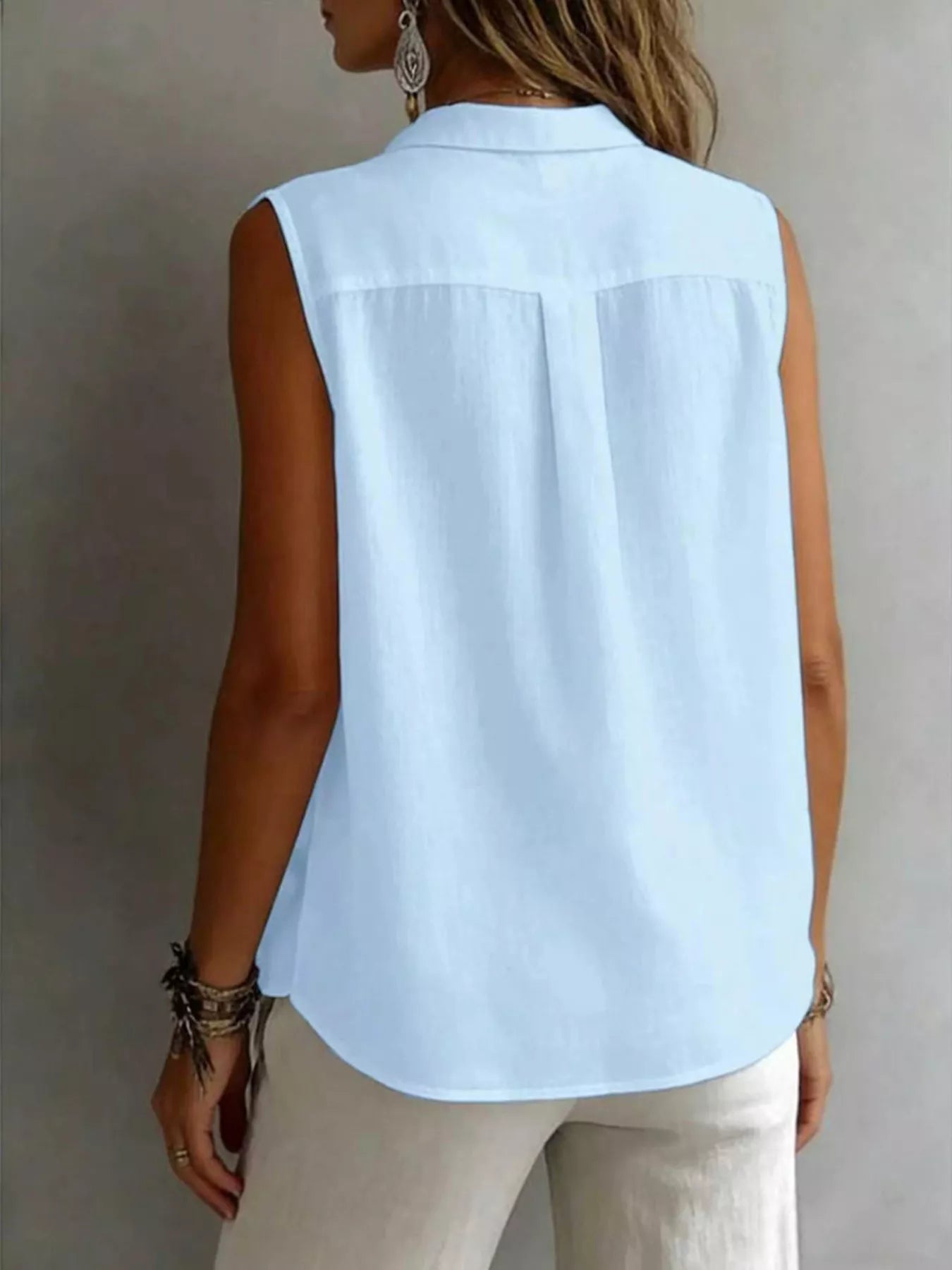 Shop Sleeveless Button-Down Shirt - Women's Fashion | Akatonbo