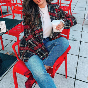 Plaid buttoned woolen blazer