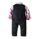 Boys Gentleman Clothing Set Cotton Long Sleeve Bowtie Shirt+Waistcoat+Pants 3Pcs Suit Kids Boy Casual Clothes Set