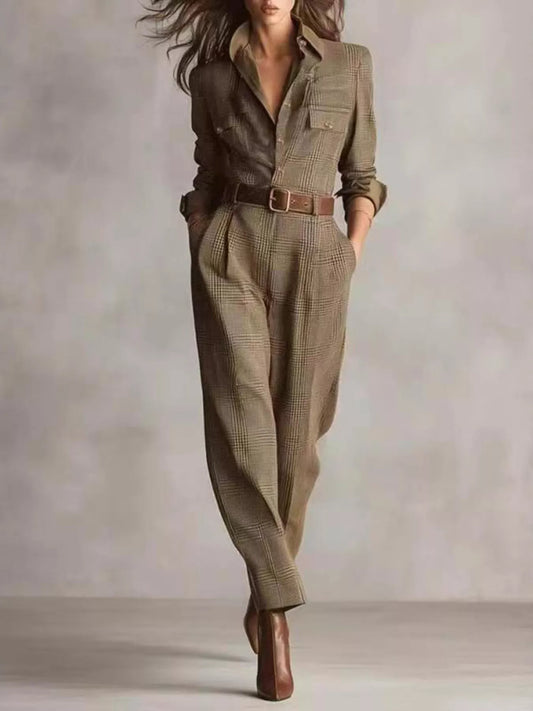 Shop Button Front Long Sleeve Jumpsuit - Women's Fashion | Akatonbo