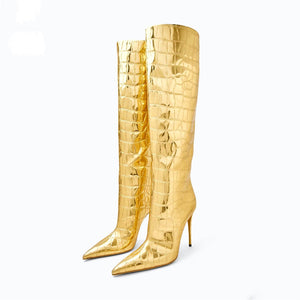 Pointed Stiletto Heel Leopard Print Boots