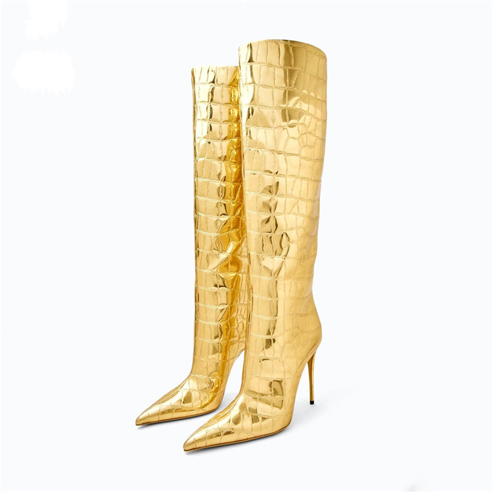 Pointed Stiletto Heel Leopard Print Boots