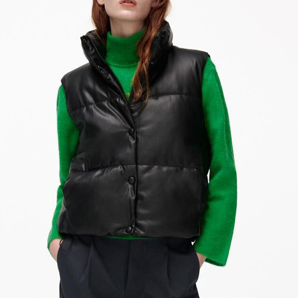Akatonbo Women'S Pu Two Tone Zip Leather Vest